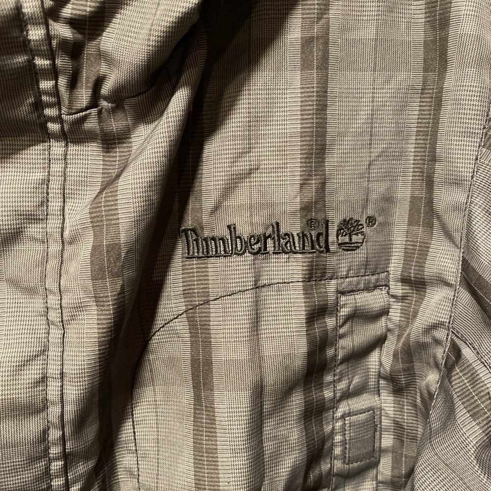Timberland Grey‎ Black Plaid Zip Up Men's Rain Coat Size Large (16-18) - Picture 4 of 9